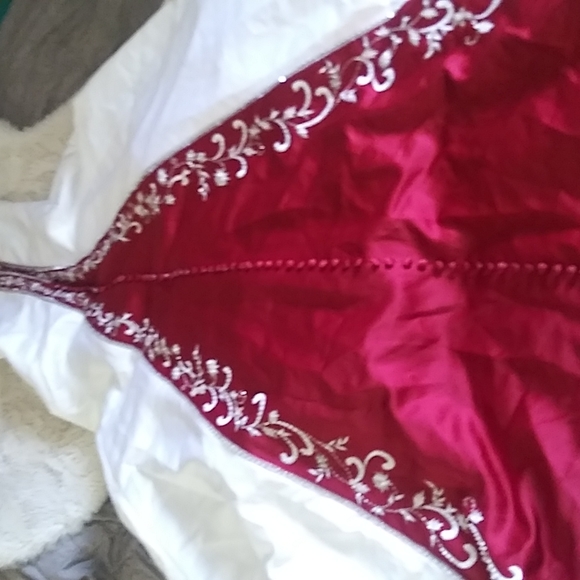 SOLD. Alfred Angelo Beaded Satin Wedding Gown with Red Trim - Picture 7 of 17